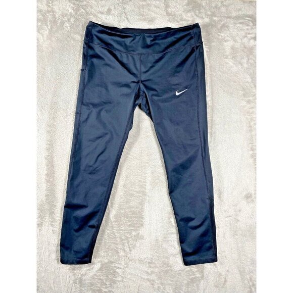 Nike Dri-Fit Black Mesh Panel Active Leggings Women’s Size XL - Picture 1 of 16